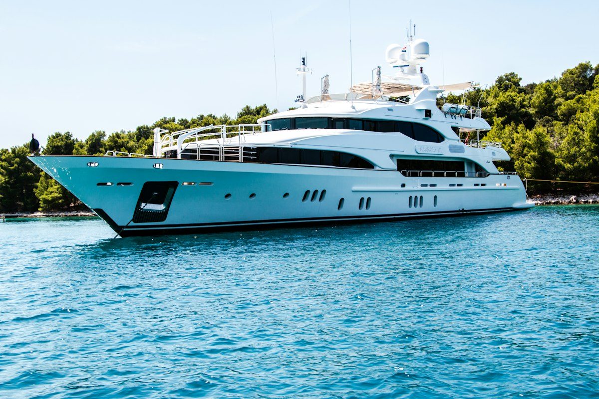 Motor yacht on clear blue water